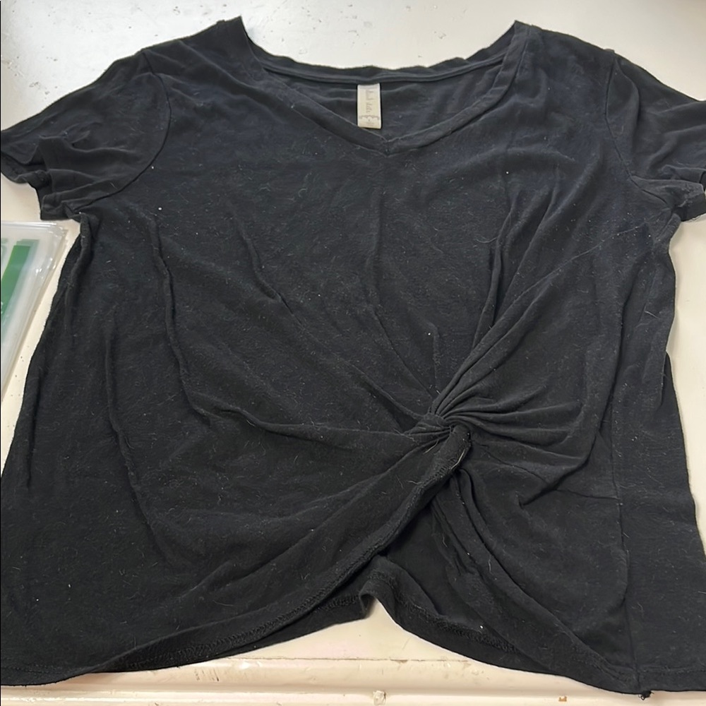 Altard State Large Black Short Sleeve V Neck Front Knot T Shirt